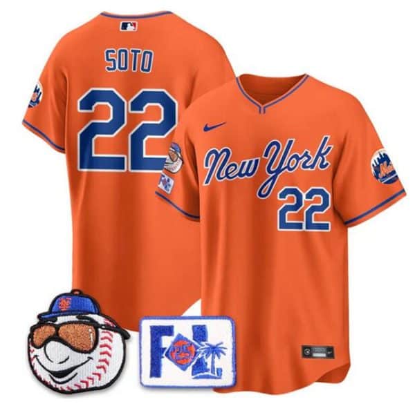 New York Mets #22 Juan Soto Orange 2025 Spring Training Stitched Jersey