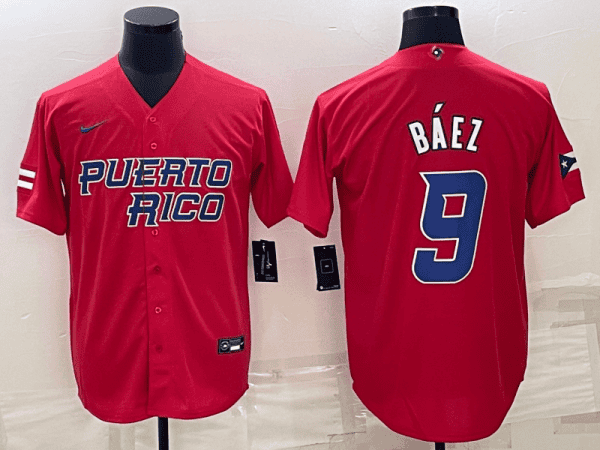 Puerto Rico #9 Javier B¨¢ez 2023 Red World Classic Stitched Jersey