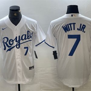 Kansas City Royals #7 Bobby Witt Jr. White With Patch Cool Base Stitched Jersey