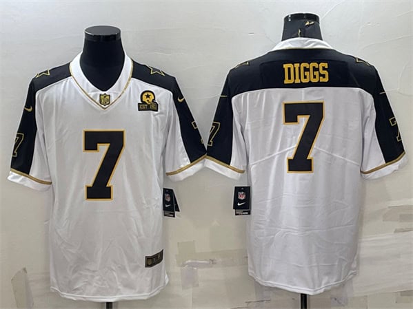 Dallas Cowboys #7 Trevon Diggs White Gold With 1960 Patch Thanksgiving Vapor Untouchable Limited Stitched Football Jersey
