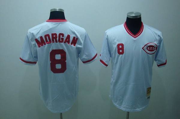Mitchell And Ness Reds #8 Joe Morgan Stitched White Throwback Jersey