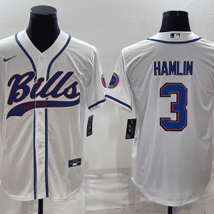 Buffalo Bills #3 Damar Hamlin White With Patch Cool Base Stitched Baseball Jersey