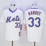 Mets #33 Matt Harvey White(Blue Strip) Cooperstown Stitched Jersey