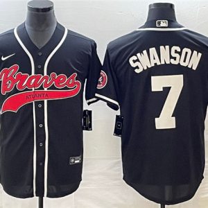 Atlanta Braves #7 Dansby Swanson Black Cool Base Stitched Jersey