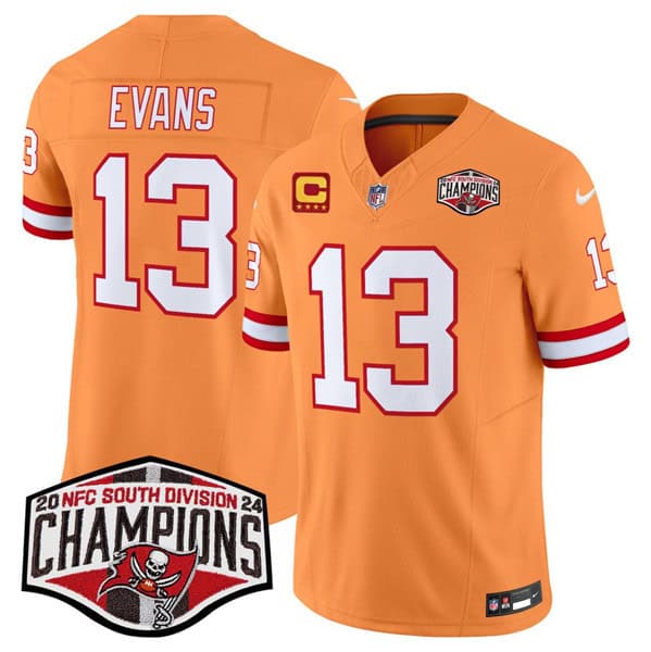 Tampa Bay Buccaneers #13 Mike Evans Orange 2024 F.U.S.E. NFC South Division Champions With 4-Star C Patch Limited Stitched Jersey