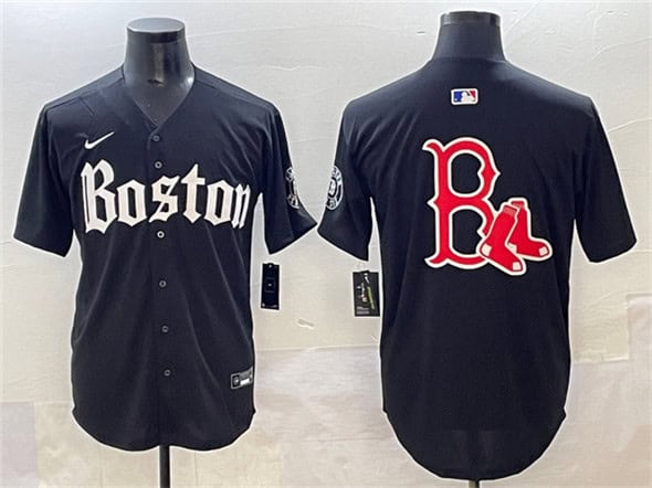 Boston Red Sox Team Big Logo Black Gothic Vapor Limited Stitched Jersey