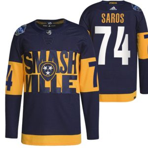 Nashville Predators #74 Juuse Saros 2022 Navy Stadium Series Breakaway Player Stitched Jersey