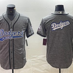 Los Angeles Dodgers Grey Team Big Logo Cool Base With Patch Stitched Jersey