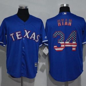 Rangers #34 Nolan Ryan Blue USA Flag Fashion Stitched Jersey