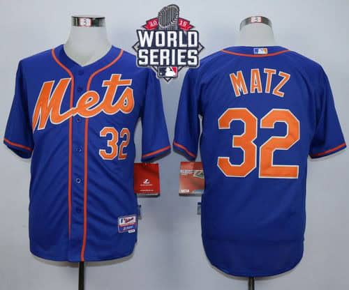 Mets #32 Steven Matz Blue Alternate Home Cool Base W 2015 World Series Patch Stitched Jersey