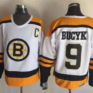 Bruins #9 Johnny Bucyk Yellow White CCM Throwback Stitched Jersey