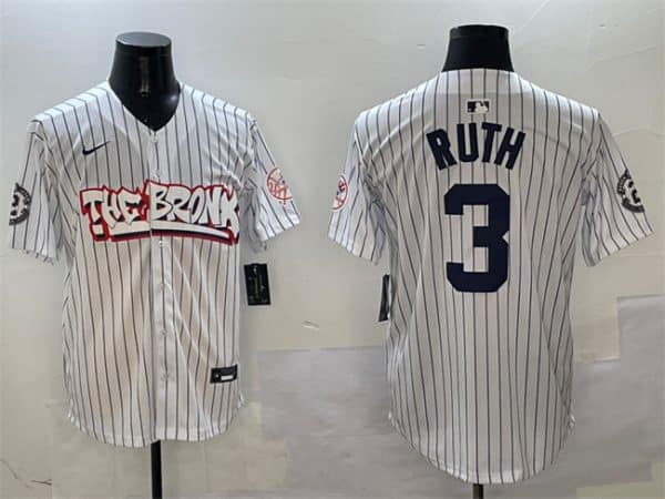 New York Yankees #3 Babe Ruth White Bronx Graffiti Vapor Limited Stitched Jersey