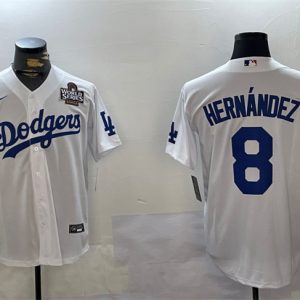 Los Angeles Dodgers #8 Enrique Hernandez White 2024 World Series Cool Base Stitched Jersey