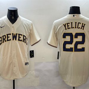 Milwaukee Brewers #22 Christian Yelich Cream Cool Base Stitched Jersey
