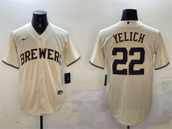 Milwaukee Brewers #22 Christian Yelich Cream Cool Base Stitched Jersey