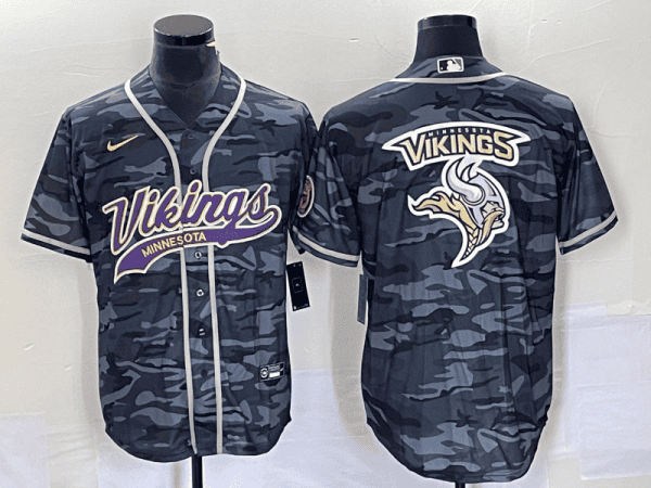 Minnesota Vikings Gray Camo Team Big Logo Cool Base Stitched Jersey