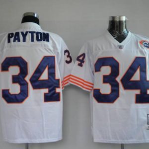 Mitchell Ness Bears #34 Walter Payton White With Big Number Bear Patch Stitched Throwback Jersey