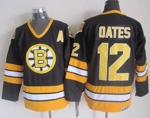 Bruins #12 Adam Oates Black Yellow CCM Throwback Stitched Jersey