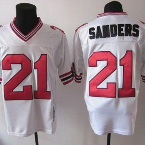 1992 Mitchell And Ness Falcons #21 Deion Sanders White Throwback Stitched Jersey