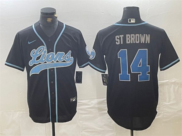 Detroit Lions #14 Amon-Ra St. Brown Black Cool Base Stitched Jersey