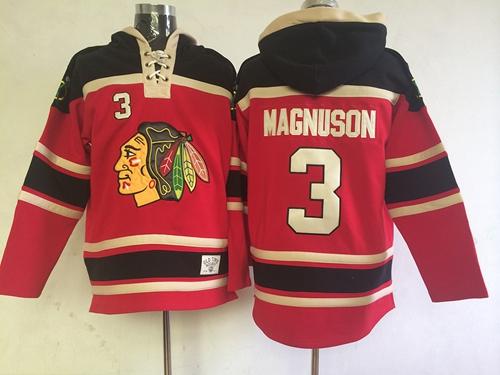Blackhawks #3 Keith Magnuson Red Sawyer Hooded Sweatshirt Stitched Jersey