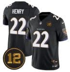 Baltimore Ravens #22 Derrick Henry Black 2025 F.U.S.E Jacoby Jones Patch Vapor Limited Jersey