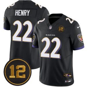 Baltimore Ravens #22 Derrick Henry Black 2025 F.U.S.E Jacoby Jones Patch Vapor Limited Jersey