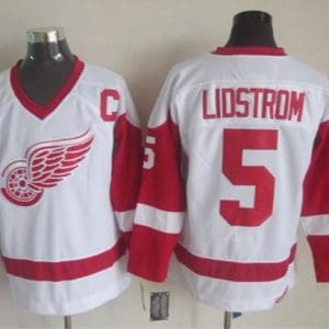Red Wings #5 Nicklas Lidstrom White CCM Throwback Stitched Jersey