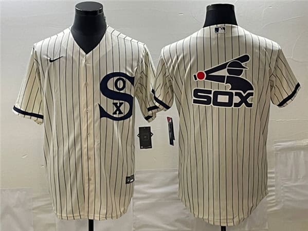 Chicago White Sox Cream Team Big Logo Cool Base Stitched Jersey