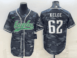 Philadelphia Eagles #62 Jason Kelce Grey Camo With Patch Cool Base Stitched Baseball Jersey