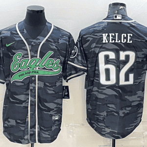 Philadelphia Eagles #62 Jason Kelce Grey Camo With Patch Cool Base Stitched Baseball Jersey