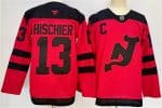 New Jersey Devils #13 Nico Hischier Red 2024-25 With C Patch Stitched Jersey