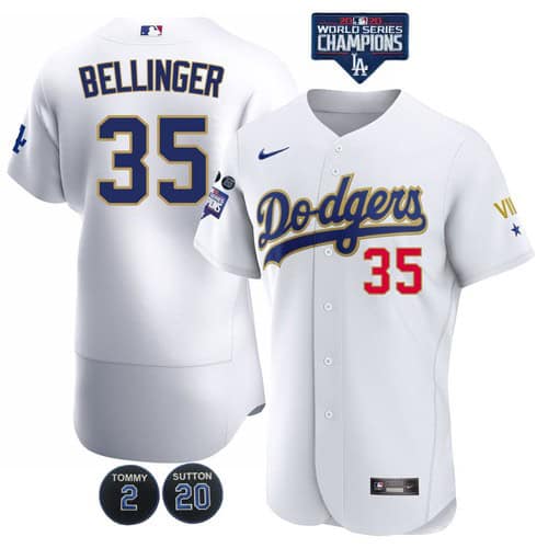 Los Angeles Dodgers Customized White Gold Championship Stitched MLB Jersey