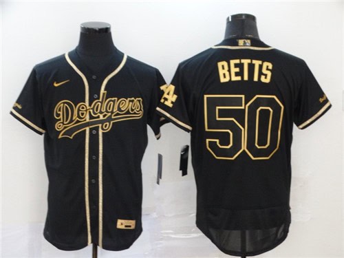 Los Angeles Dodgers #50 Mookie Betts Black Golden Flex Base Stitched Jersey