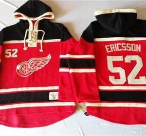 Red Wings #52 Jonathan Ericsson Red Sawyer Hooded Sweatshirt Stitched Jersey