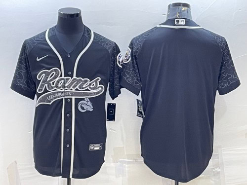 Los Angeles Rams Blank Black Reflective With Patch Cool Base Stitched Jersey