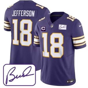 Minnesota Vikings #18 Justin Jefferson Purple 2023 F.U.S.E. Bud Grant Patch With C Patch Limited Stitched Jersey