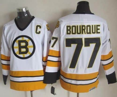 Bruins #77 Ray Bourque White Yellow CCM Throwback Stitched Jersey