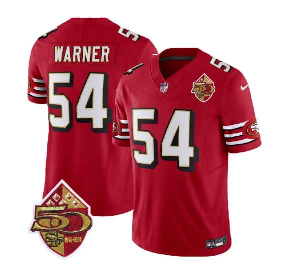 San Francisco 49ers #54 Fred Warner Red 2023 F.U.S.E. 50th Patch Throwback Stitched Jersey