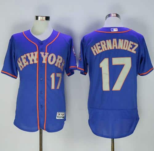 Mets #17 Keith Hernandez Blue(Grey NO.) Flexbase Authentic Collection Stitched Jersey