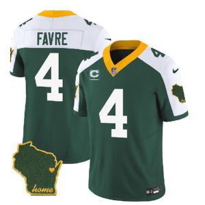 Green Bay Packers #4 Brett Favre Green White 2023 F.U.S.E. Home Patch And 1-Star C Patch Vapor Untouchable Limited Stitched Jersey