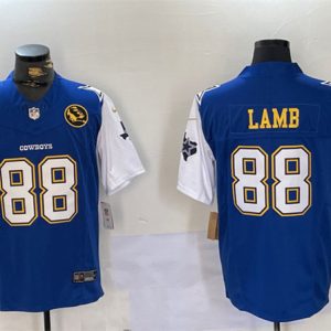Dallas Cowboys #88 CeeDee Lamb 2024 F.U.S.E. Navy Gold With Texas John Madden Patch Stitched Jersey