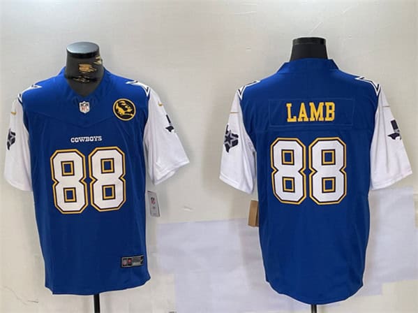 Dallas Cowboys #88 CeeDee Lamb 2024 F.U.S.E. Navy Gold With Texas John Madden Patch Stitched Jersey