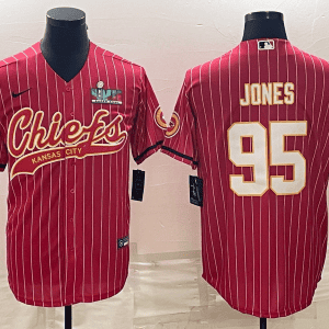 Kansas City Chiefs #95 Chris Jones Red With Super Bowl LVII Patch Cool Base Stitched Baseball Jersey