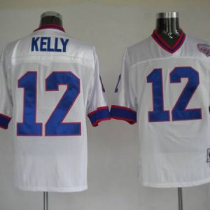 Mitchell Ness Bills #12 Jim Kelly White Stitched Throwback Jersey