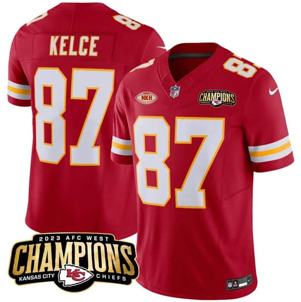 Kansas City Chiefs #87 Travis Kelce Red 2023 F.U.S.E. AFC West Champions With "NKH" Patch Vapor Untouchable Limited Stitched Jersey