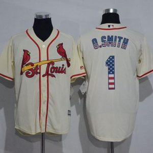 Cardinals #1 Ozzie Smith Cream USA Flag Fashion Stitched Jersey