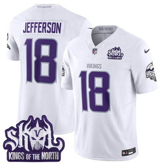 Minnesota Vikings #18 Justin Jefferson White 2025 F.U.S.E. Winter Warrior Skol Patch Vapor Limited Football Stitched Jersey