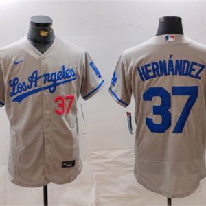 Los Angeles Dodgers #37 Teoscar Hern¨¢ndez Grey Flex Base Stitched Jersey
