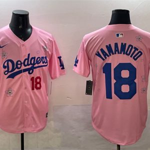 Los Angeles Dodgers #18 Yoshinobu Yamamoto Pink 2025 Tokyo Series Limited Stitched Jersey